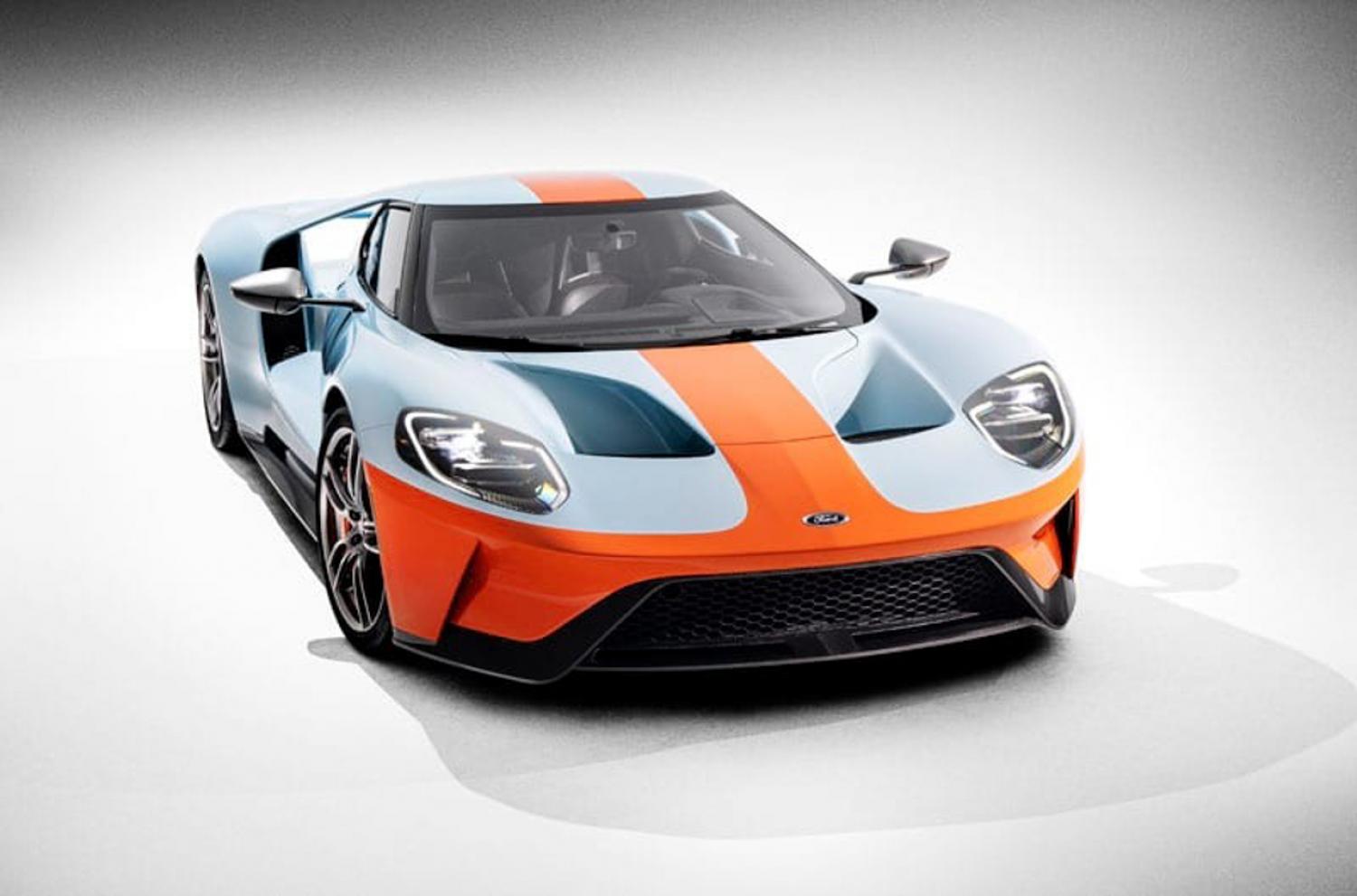 The 2019 and 2020 versions of the Ford GT Heritage in Gulf liveries