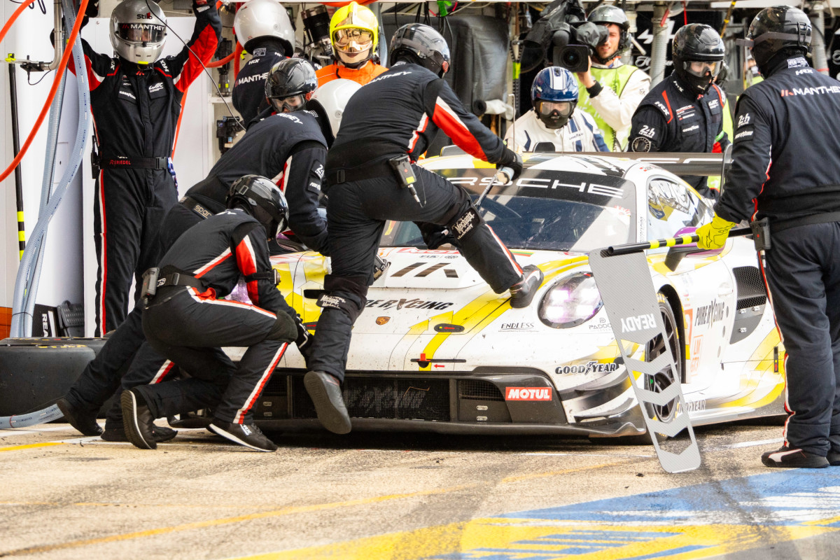 The Manthey PureRxcin crew getting the #92 Porsche 911 GT3 R LMGT3 ready to take the class lead.